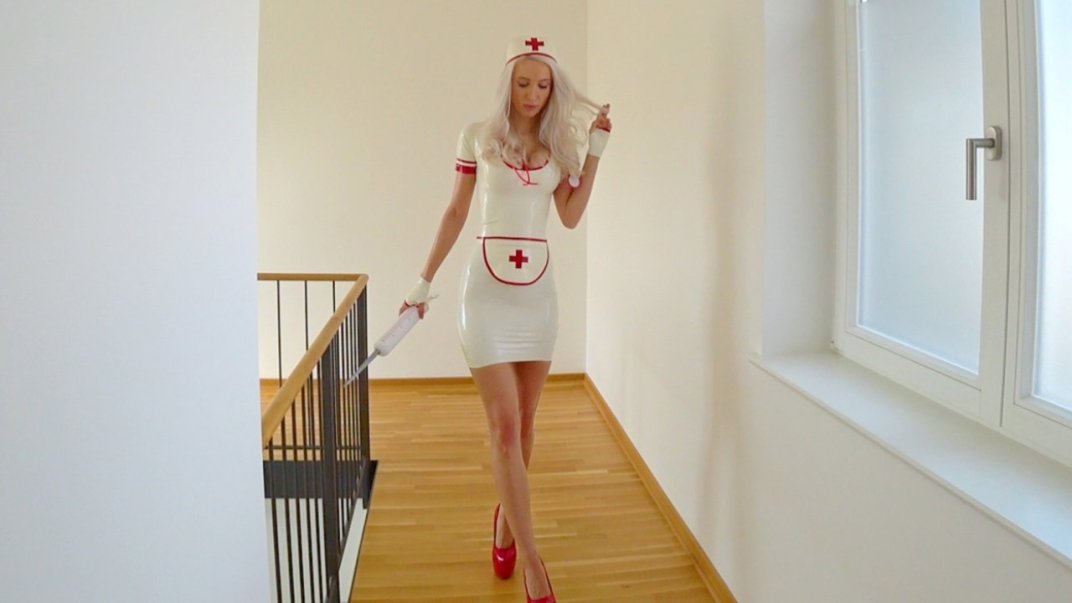 Latex nurse Laura helps with cock fever!