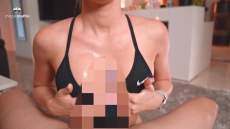 Sports bra titfuck with my big boobs